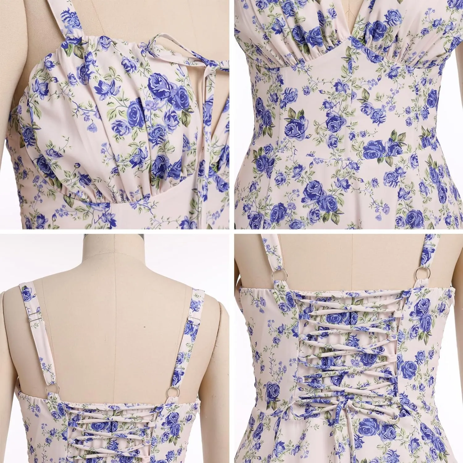 Women Floral Corset Dress Summer Dress 2024 Boho Flowy Slit Lace Up Midi Dresses Going Out A Line Casual Sundress