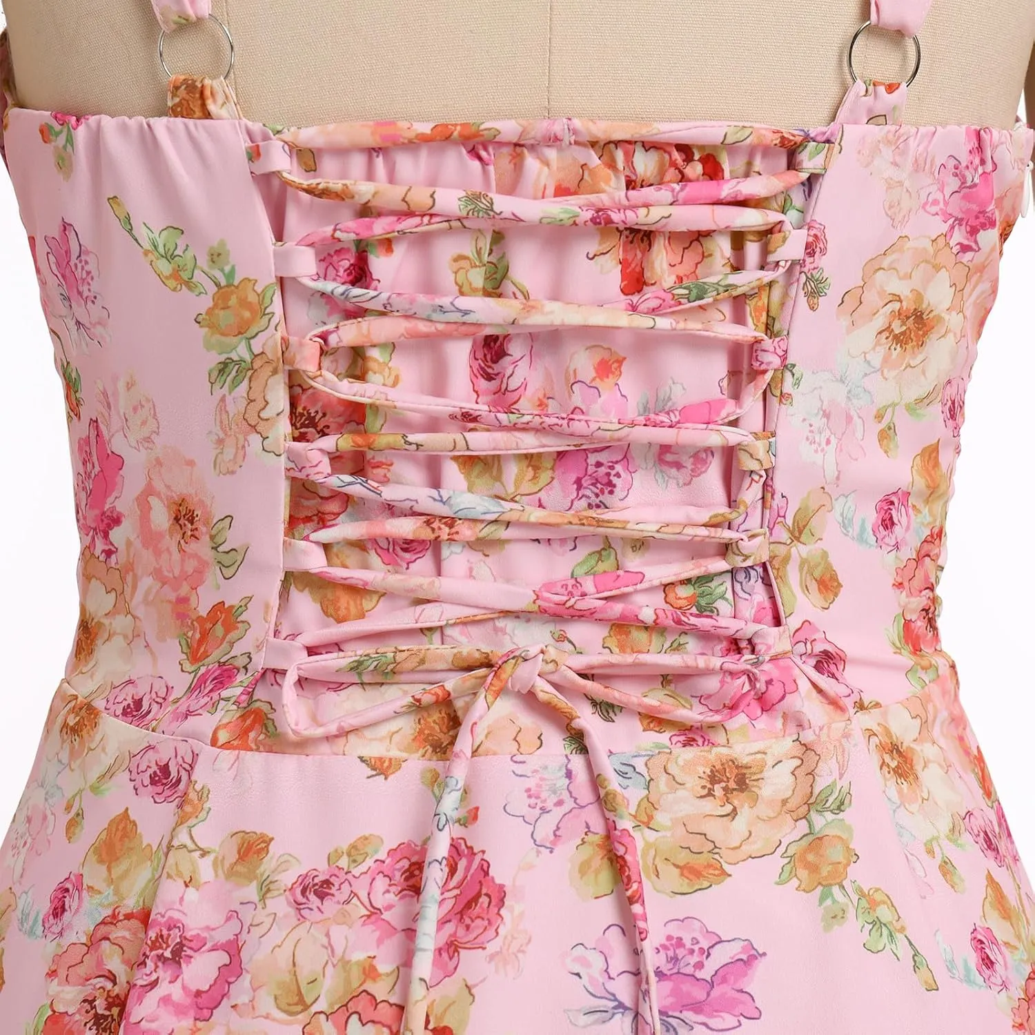 Women Floral Corset Dress Summer Dress 2024 Boho Flowy Slit Lace Up Midi Dresses Going Out A Line Casual Sundress