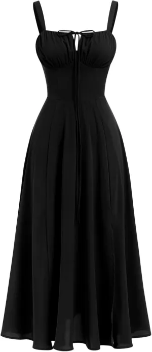 Women Floral Corset Dress Summer Dress 2024 Boho Flowy Slit Lace Up Midi Dresses Going Out A Line Casual Sundress