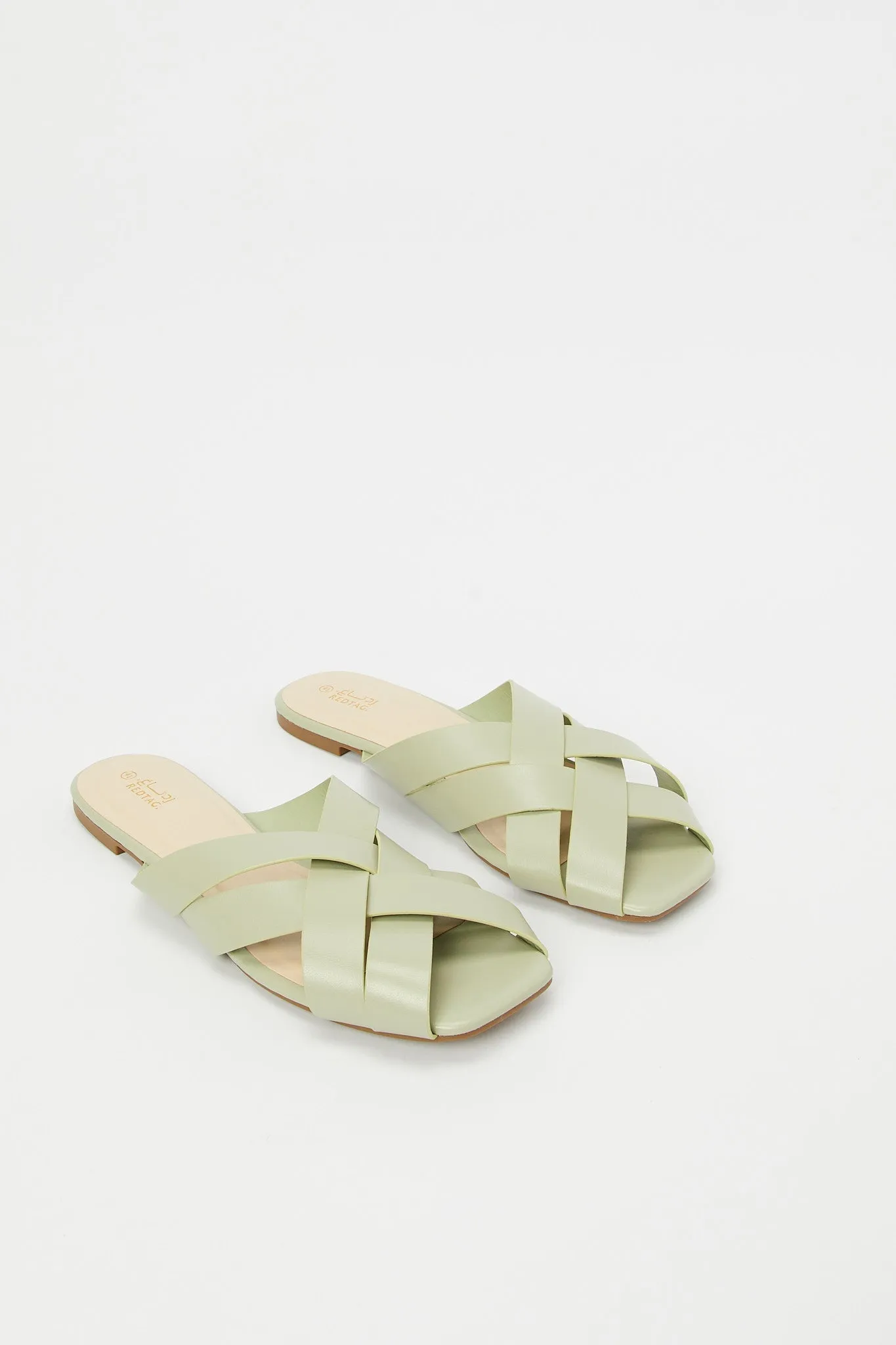 Women Green Closed Toe Strappy Mule