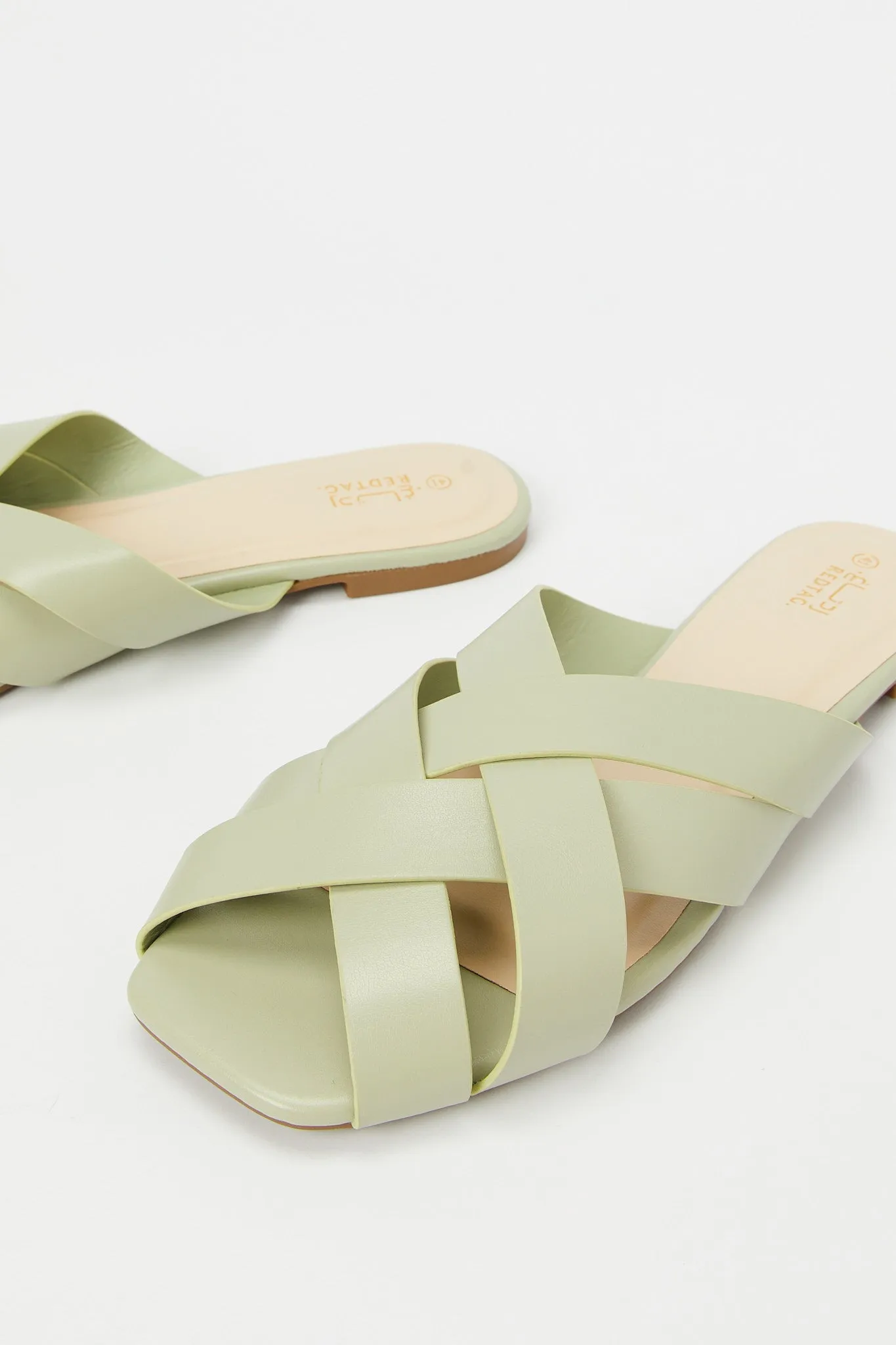 Women Green Closed Toe Strappy Mule