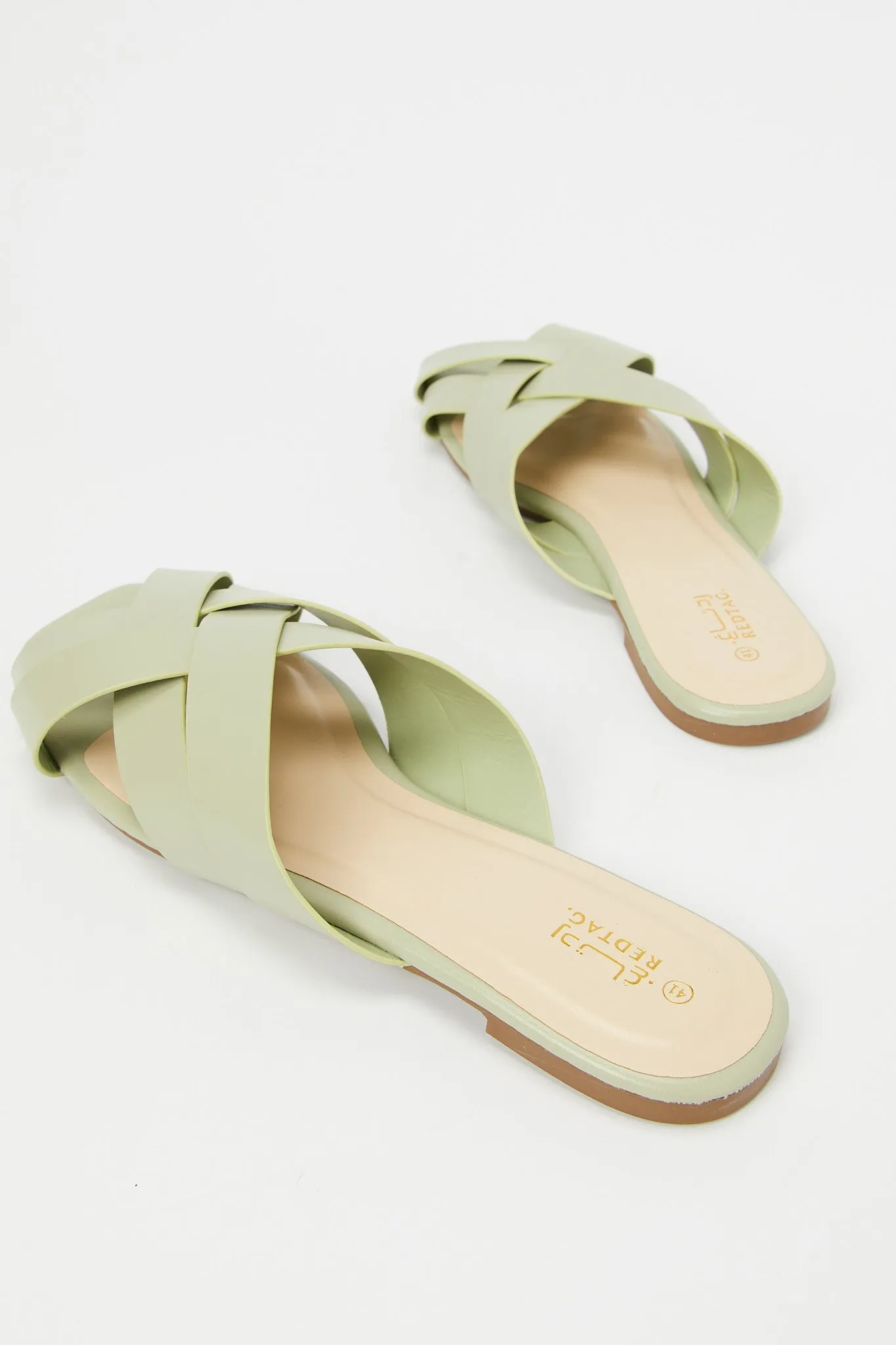 Women Green Closed Toe Strappy Mule