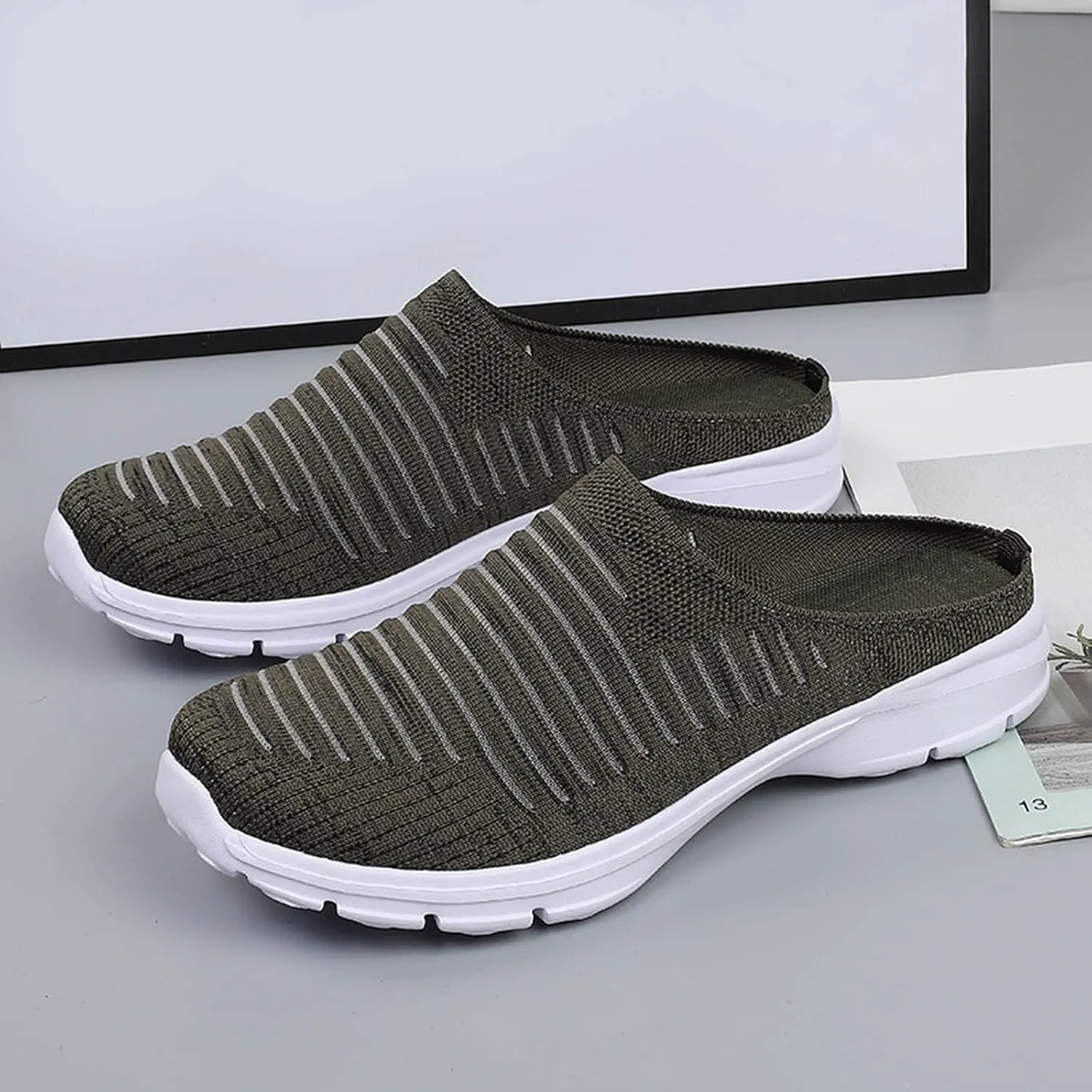 Women's Backless Slip on Mesh Sneakers Shoes Womens Tennis Shoes Loafers Black Casual Shoes Women's Fashion Sneakers Brown Tennis Shoe Loafers Shoe
