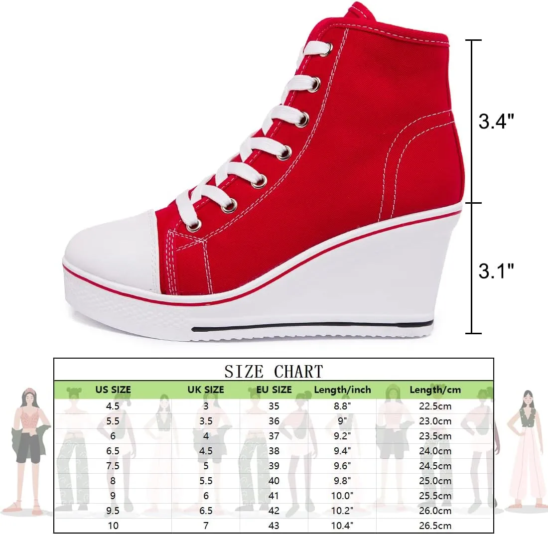 Womens Lace Up Heel Sneakers, Platform Wedge Sneakers Ankle Booties with Zipper Casual Canvas Fashion Sneaker for Girls