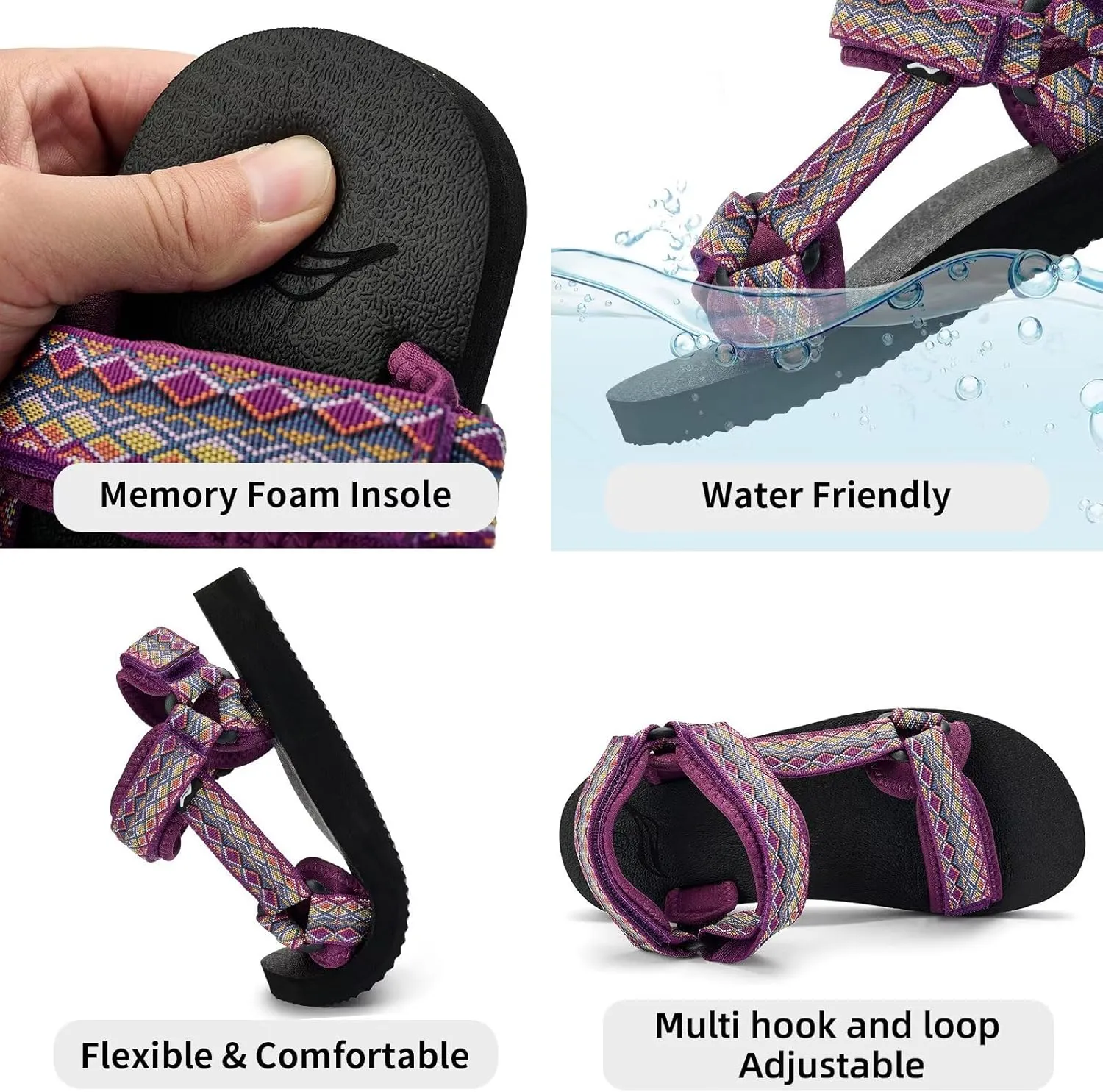 Women's Sandals Hiking Sport Sandals with Arch Support Yoga Mat Insole Comfortable Walking Water Sandals for Beach Travel Athletic