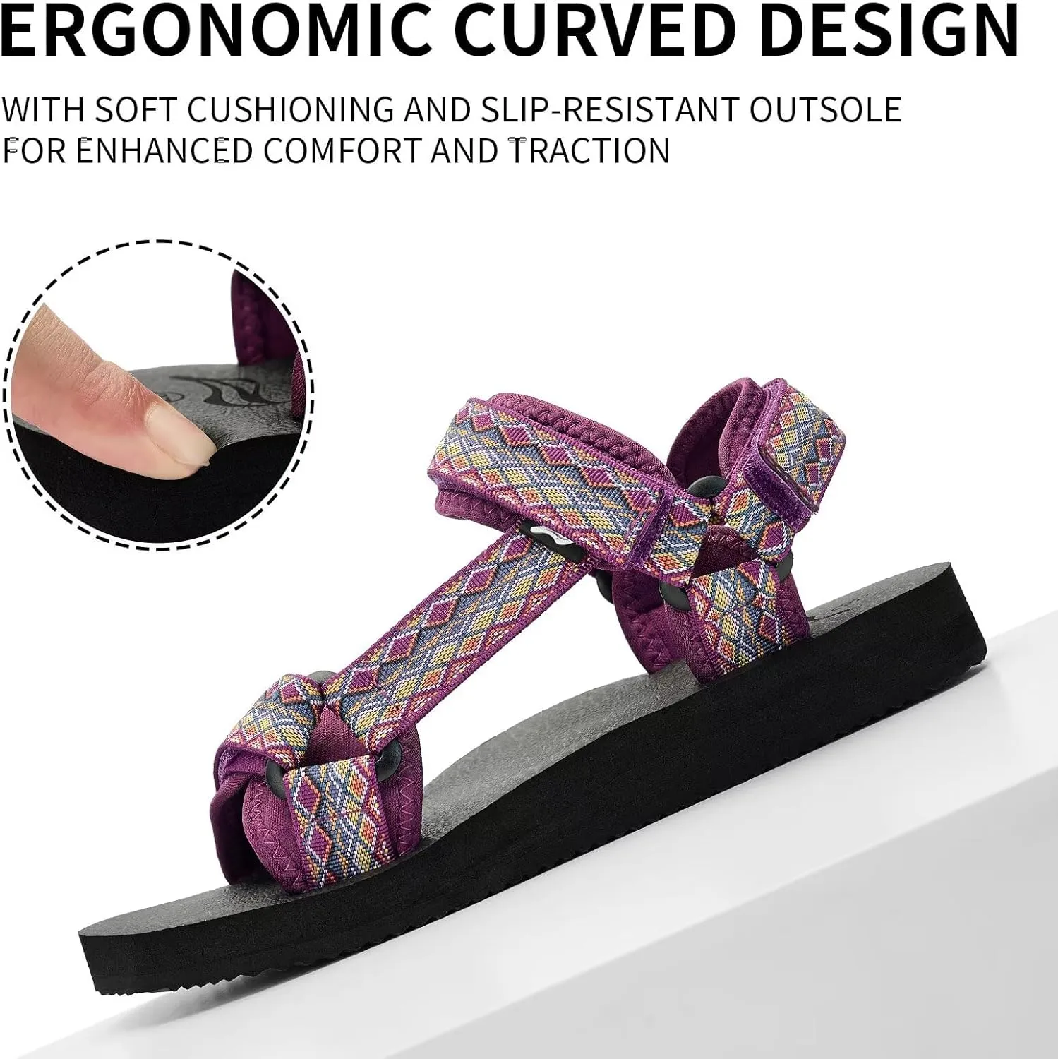Women's Sandals Hiking Sport Sandals with Arch Support Yoga Mat Insole Comfortable Walking Water Sandals for Beach Travel Athletic