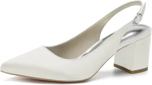 Womens Slingback Closed Pointed Toe Heels Satin Strap Block Chunky Heel Office Bridal Pumps Shoes