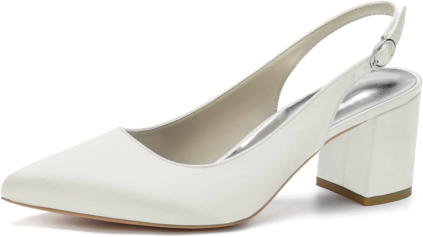 Womens Slingback Closed Pointed Toe Heels Satin Strap Block Chunky Heel Office Bridal Pumps Shoes