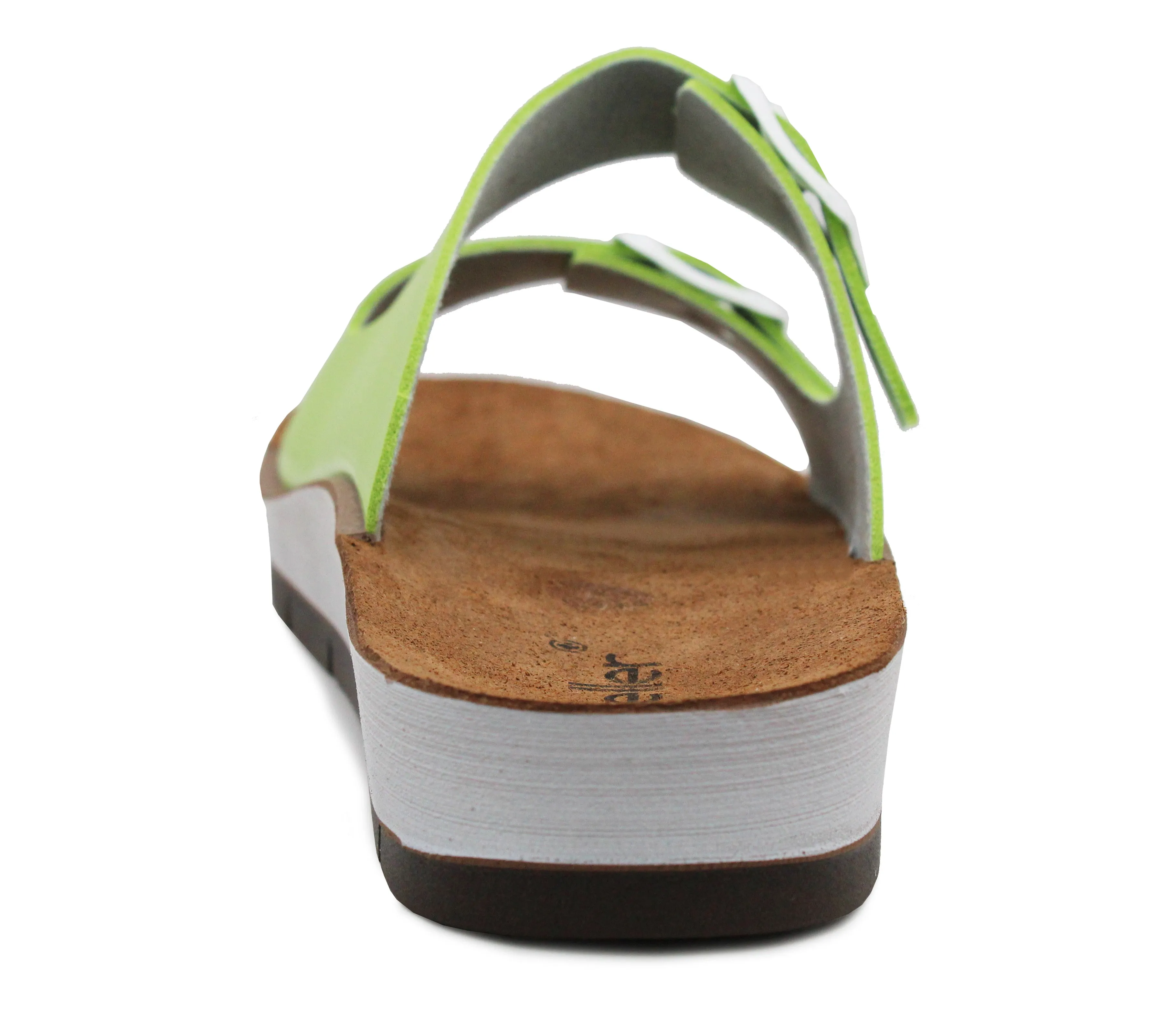 Womens Twin Buckle Strap Sandals in Green Adjustable Slip On Mule Flat Summer Casual Ladies Fashion Slides