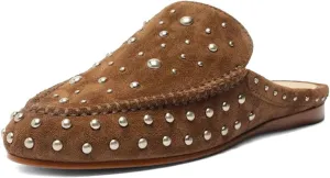 XYD Women Comfortable Slip On Flat Mules with Multisized Studs Closed Round Toe Low Heel Dressy Chic Daily Fall Shoes