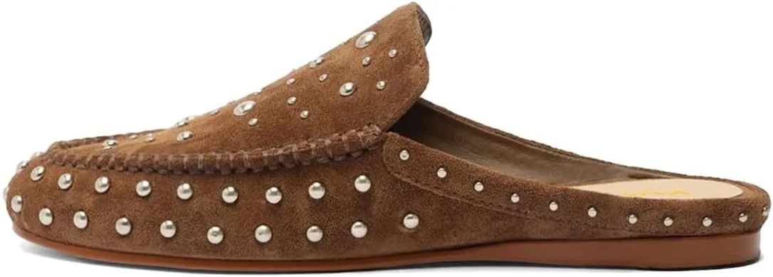 XYD Women Comfortable Slip On Flat Mules with Multisized Studs Closed Round Toe Low Heel Dressy Chic Daily Fall Shoes