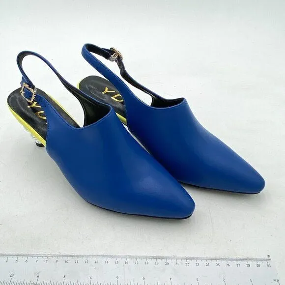 YDN Women Square Closed Toe High Heel Trendy Loafer Slip on Side Sandals