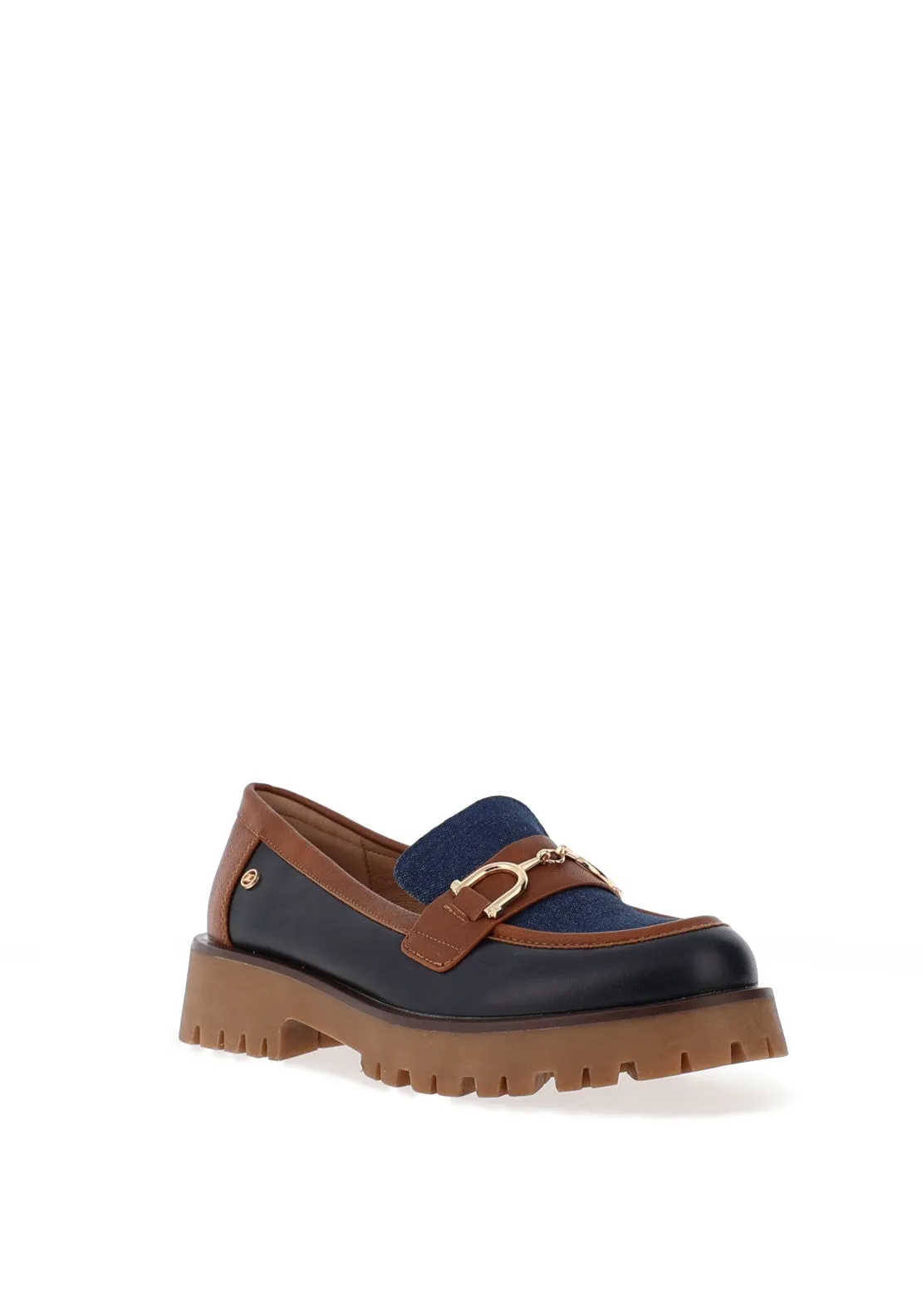 Zanni & Co Banijas Denim Buckled Loafer, Navy and Tan