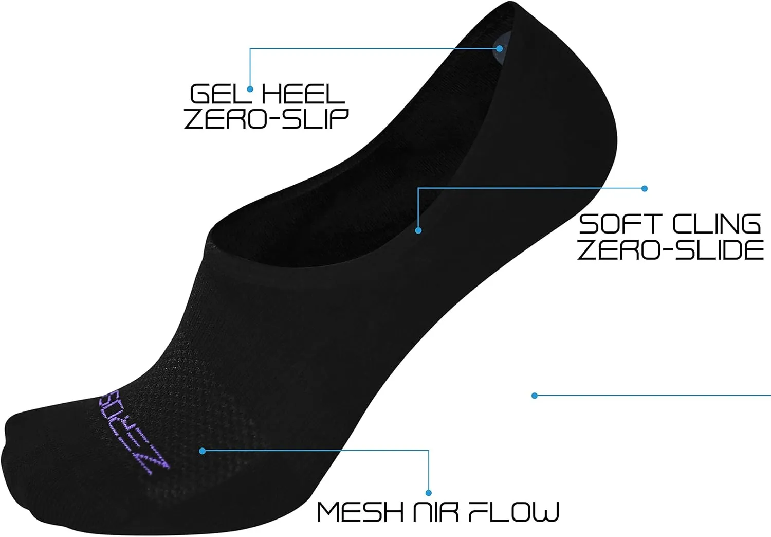 ZeroSock Womens Bamboo Ankle Wraith Hidden Ankle Sock With Mesh Ventilation, Anti-Tear Double Thread Bottoms